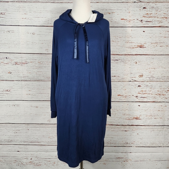 COZY EARTH Rib Knit Bamboo Hoodie Dress XS Navy Blue - Picture 3 of 8